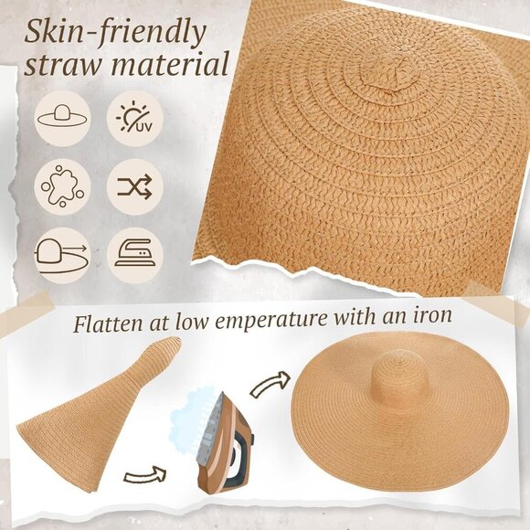 6 Pcs Oversized Straw Beach Hats Wide Visor Foldable Summer Sun Hats for Women main image 4